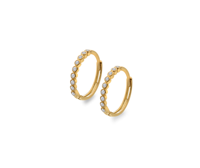 Cubic Zirconia Rubover Hoops In 9ct Yellow Gold