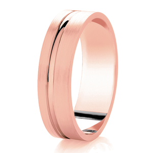 Brushed Patterned Ring with Offcentre Diamond Cut Line