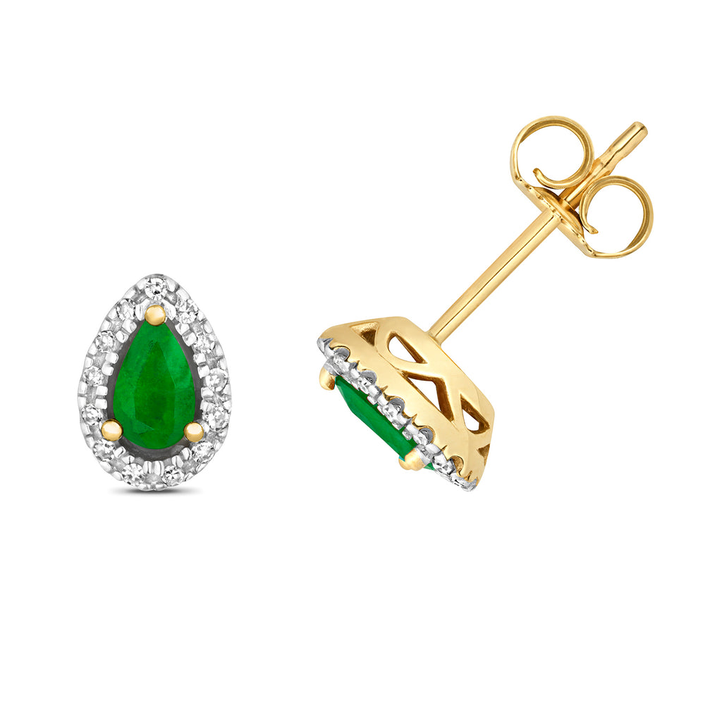 Pear Cut Emerald and Diamond Stud Earrings