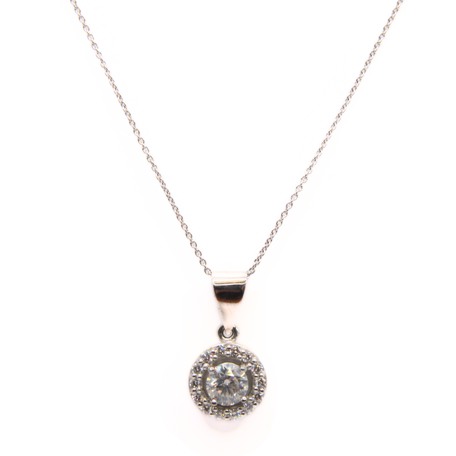 Diamond Halo Necklace - Platinum