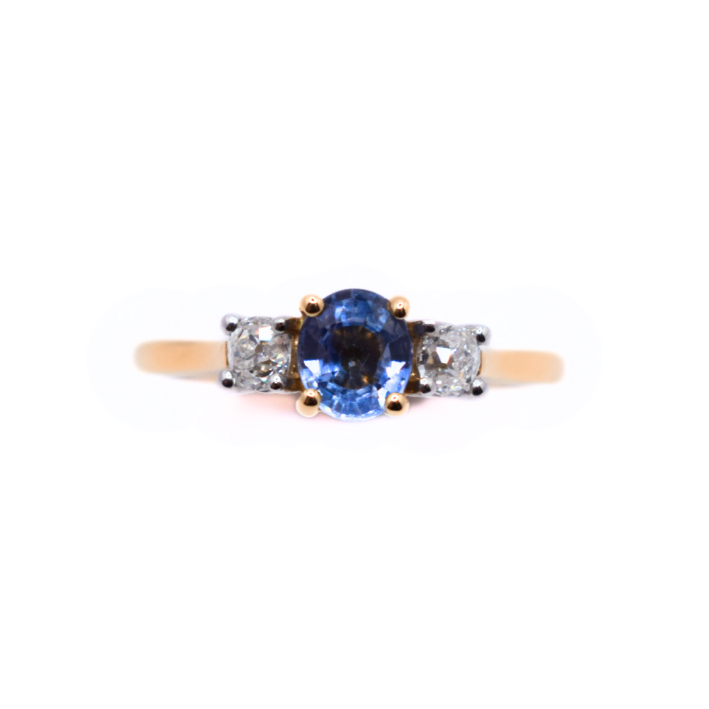 18ct Yellow Gold Sapphire And Diamond Trilogy Ring