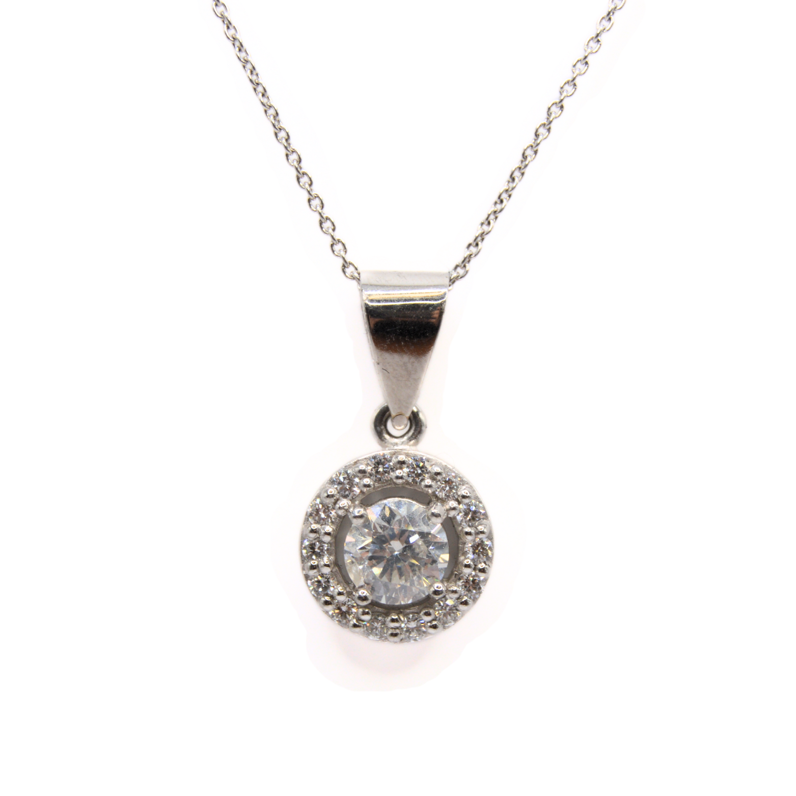 Diamond Halo Necklace - Platinum