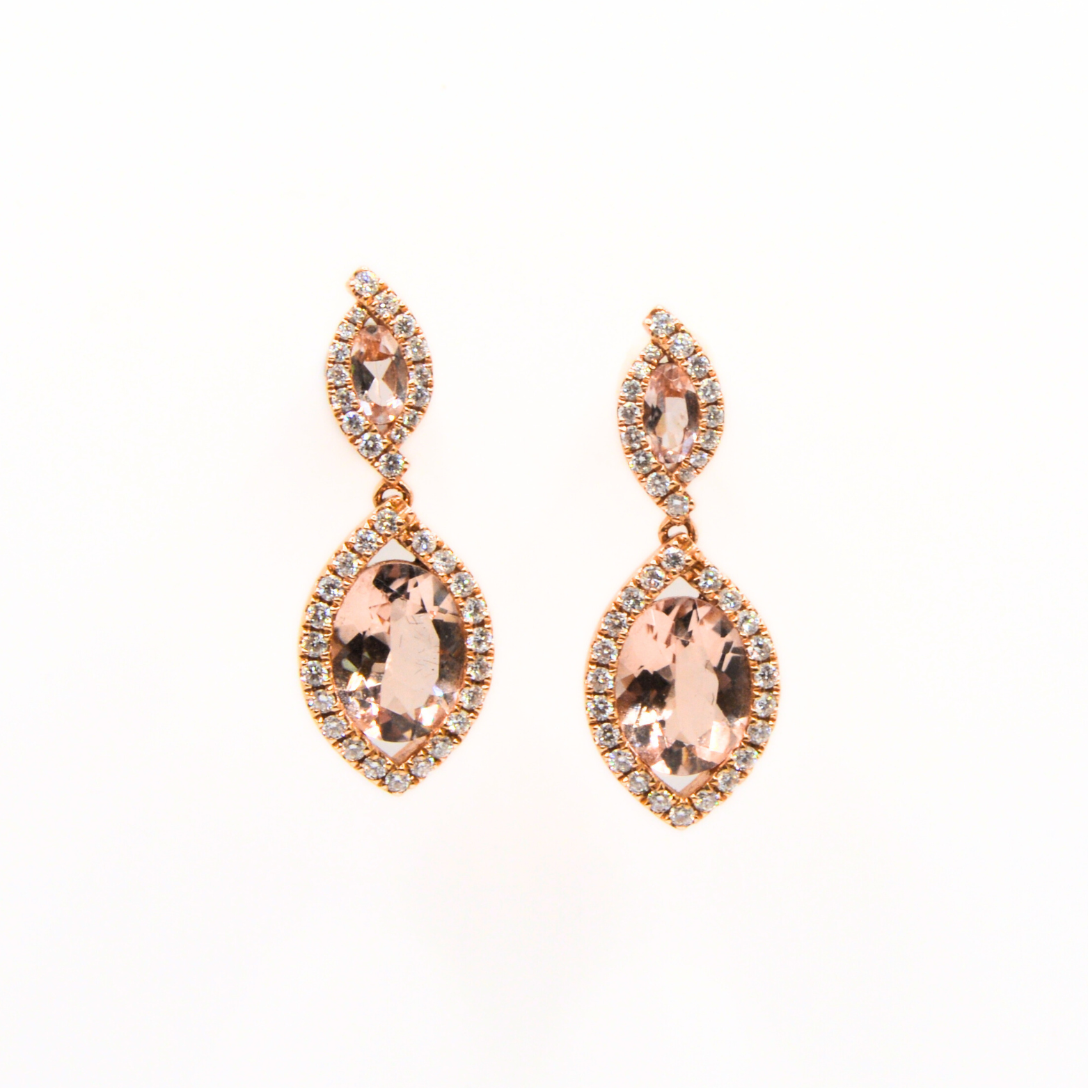 Morganite And Diamond Dropper Earrings - 18ct Rose Gold
