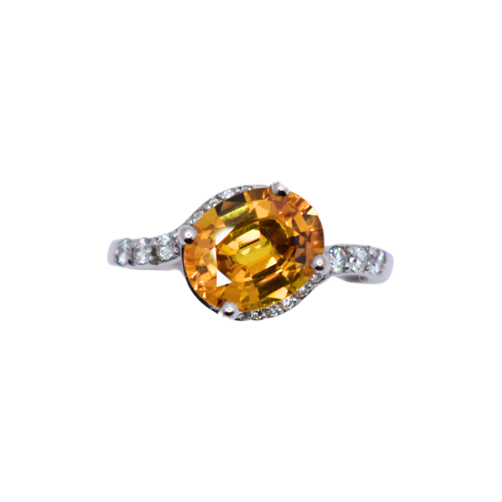 18ct White Gold Yellow Sapphire And Diamond Ring