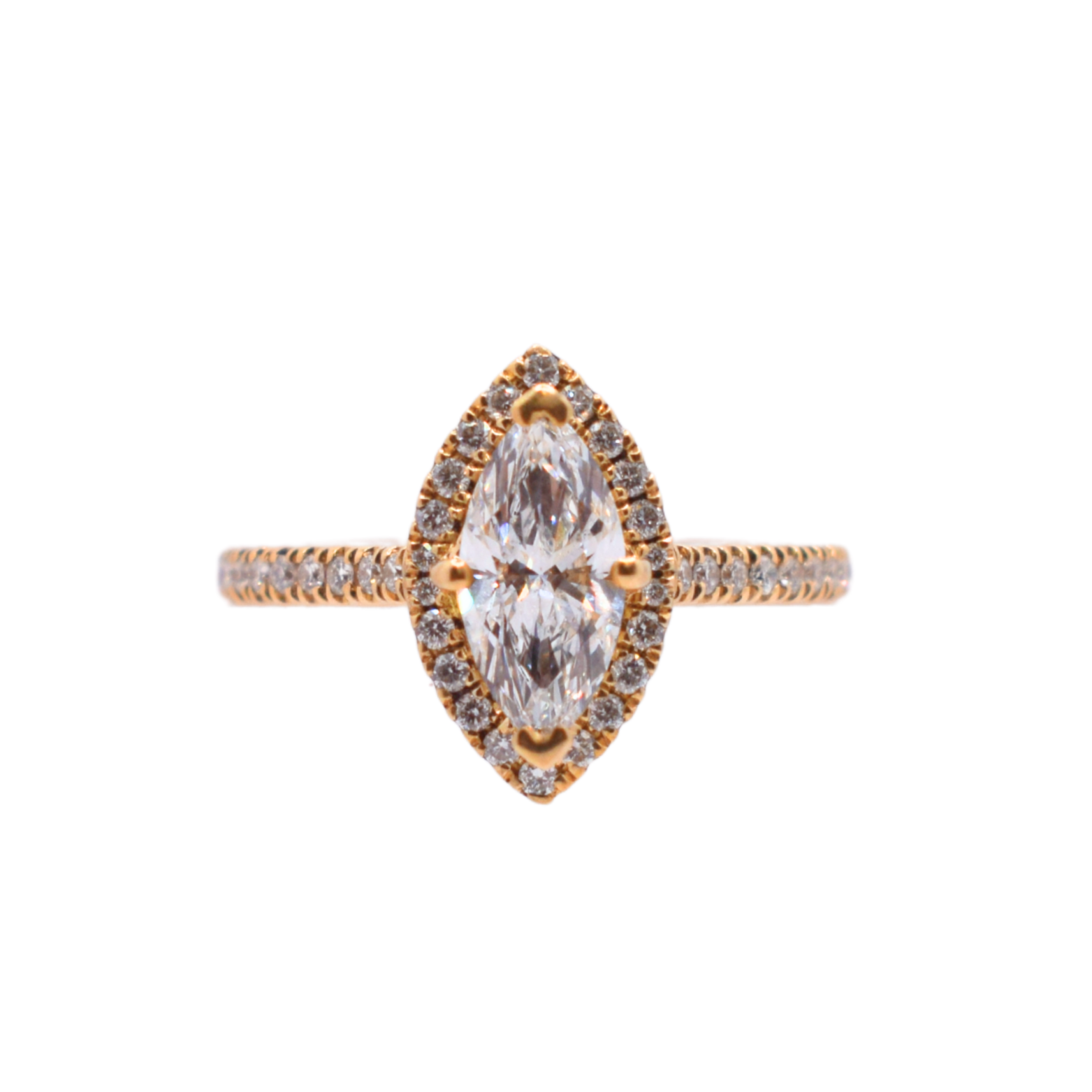9ct Yellow Gold Marquise Halo Lab Grown Diamond Ring 1ct/D/VVS2