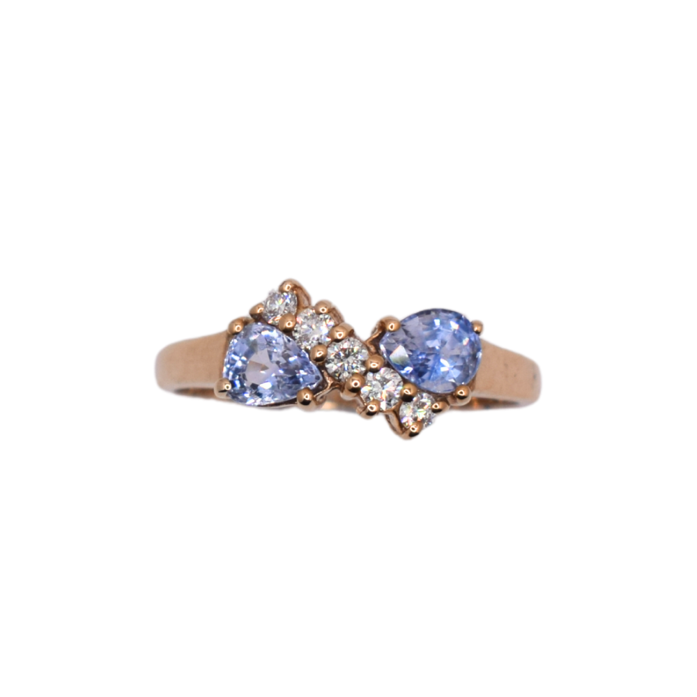 9ct Yellow Gold Double Pear Sapphire And Diamond Ring
