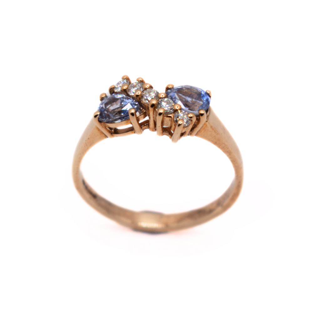 9ct Yellow Gold Double Pear Sapphire And Diamond Ring