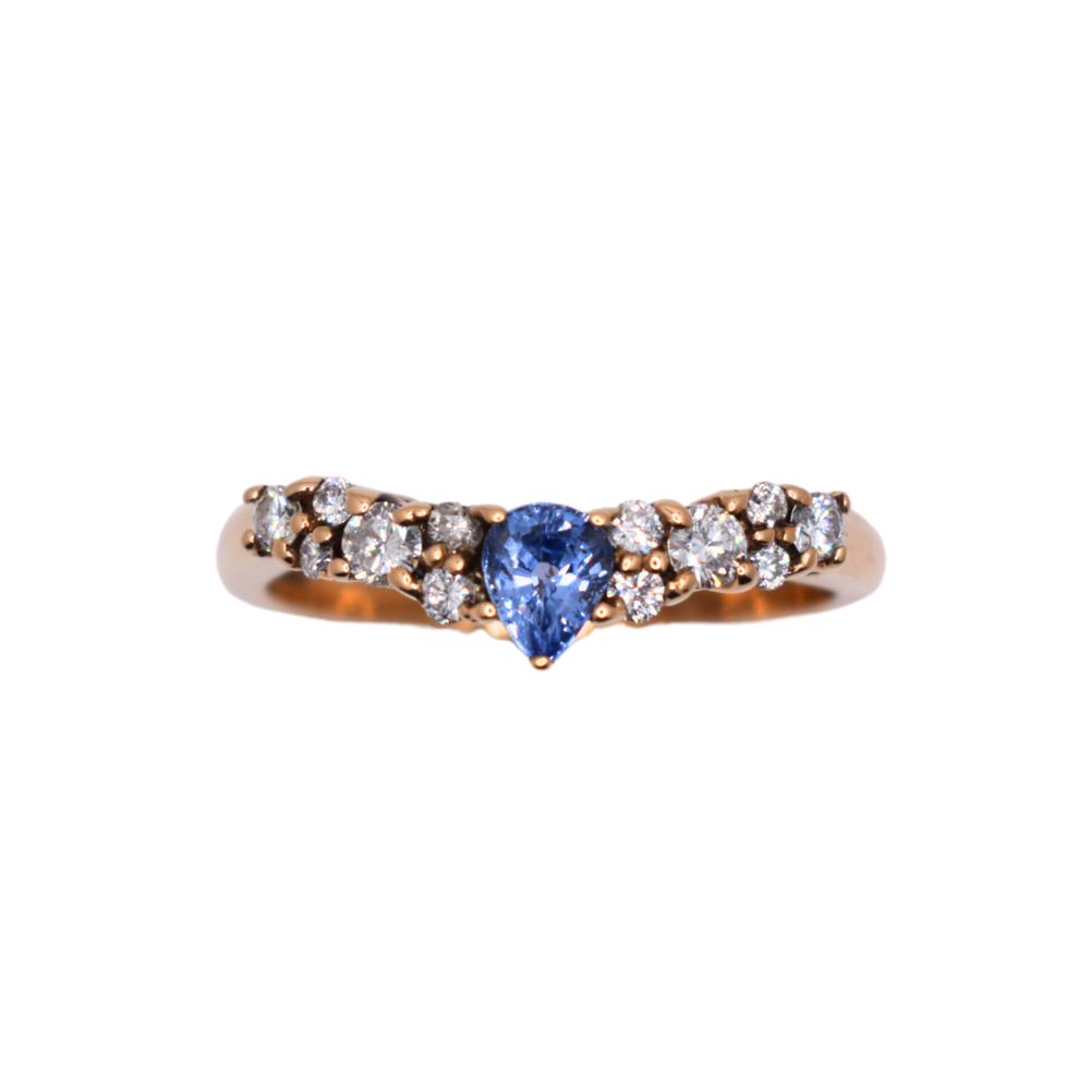 9ct Yellow Gold Sapphire And Diamond Wishbone Ring