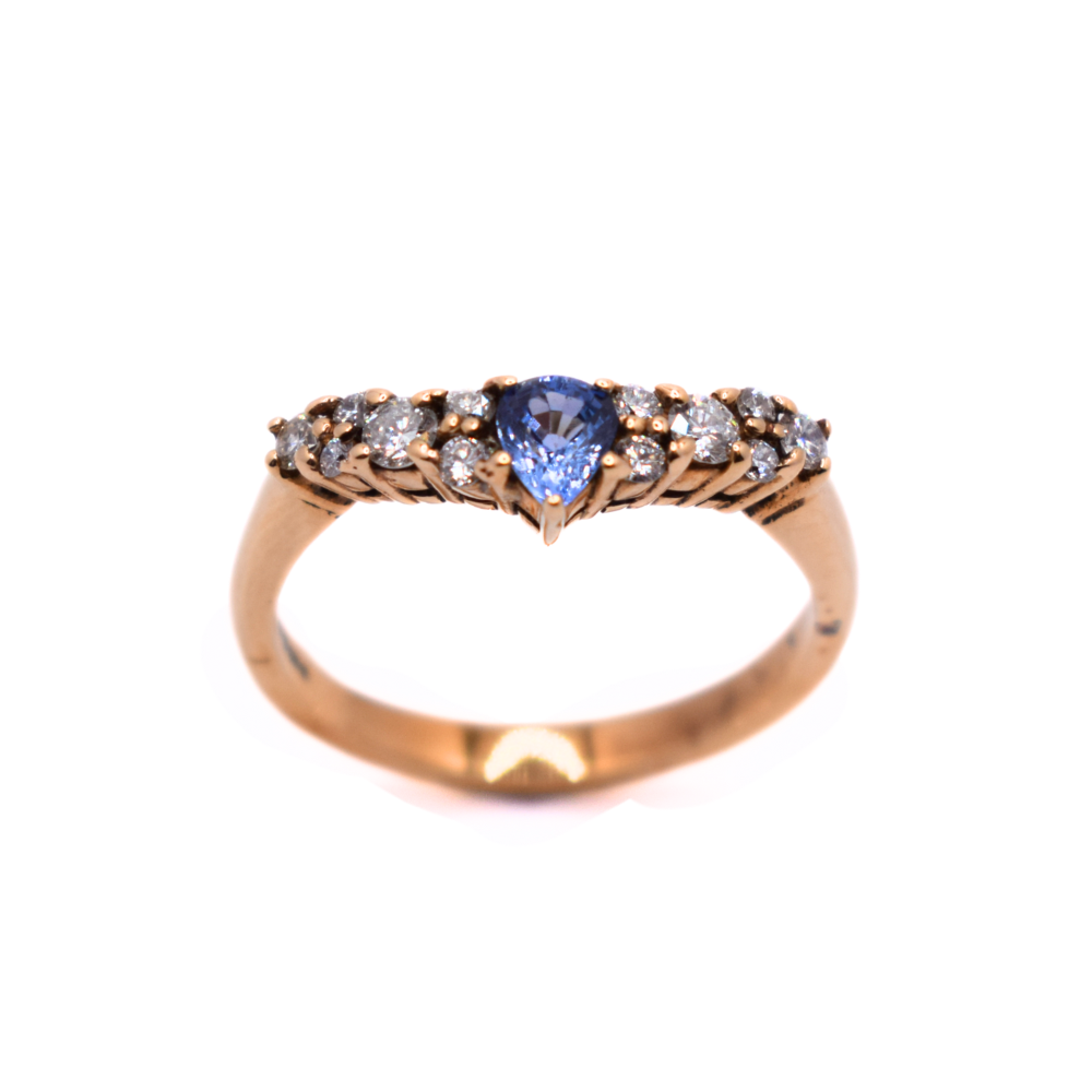 9ct Yellow Gold Sapphire And Diamond Wishbone Ring