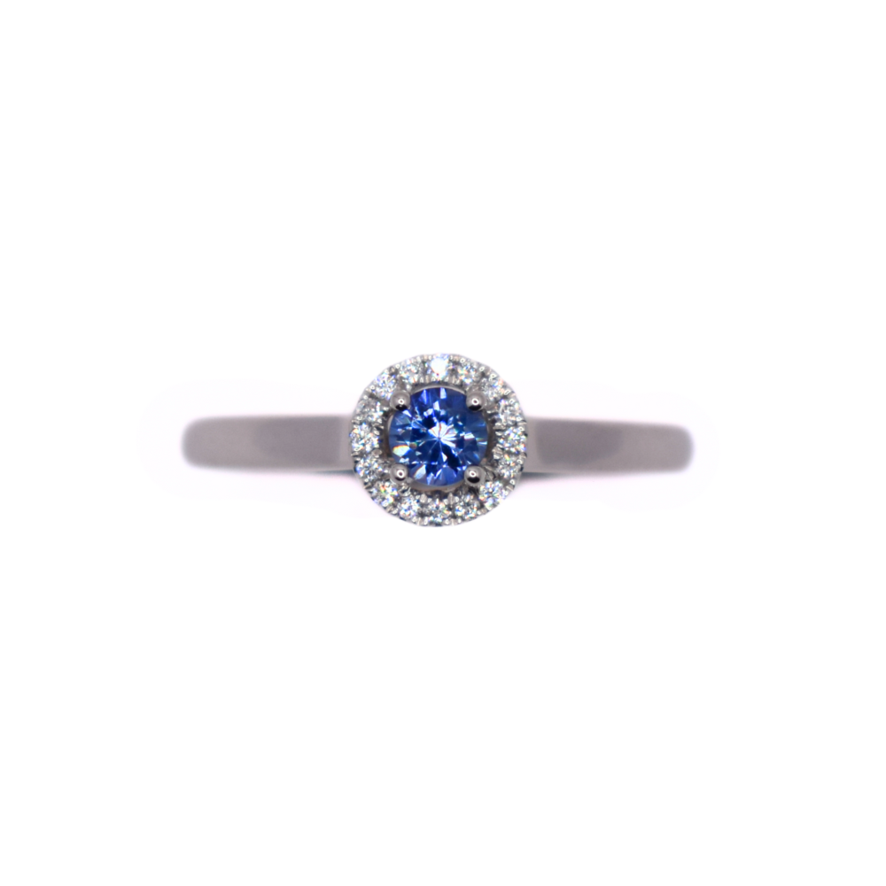 Platinum Sapphire And Diamond Halo Ring