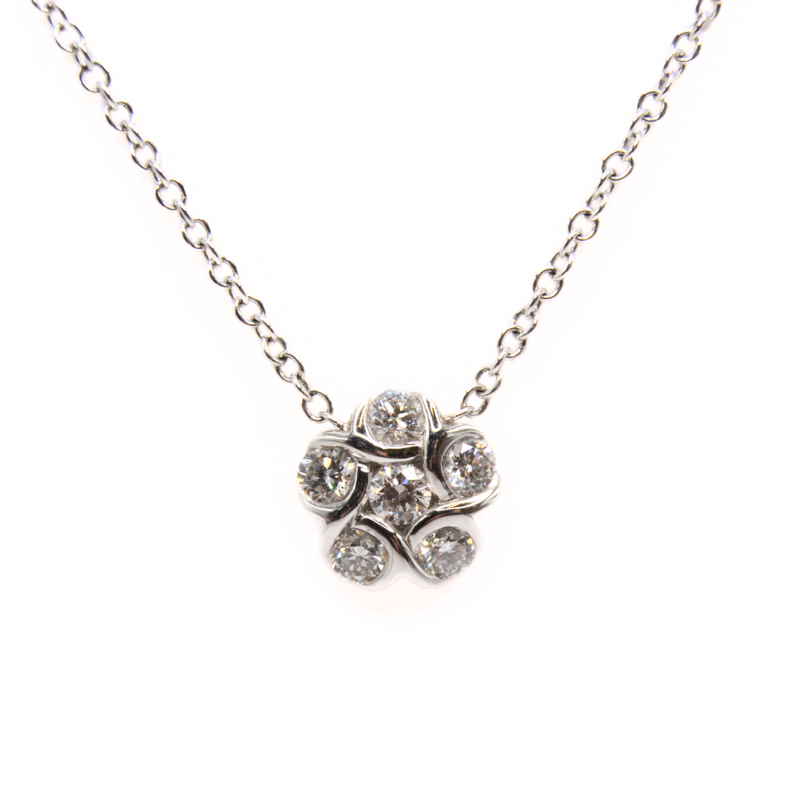 Diamond Flower Cluster Necklace - 18ct White Gold