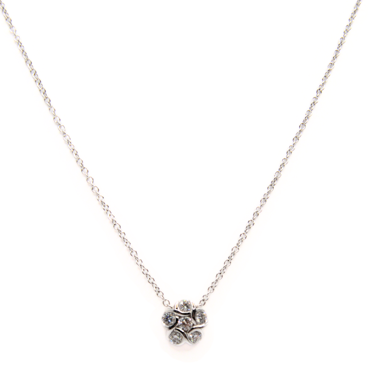 Diamond Flower Cluster Necklace - 18ct White Gold