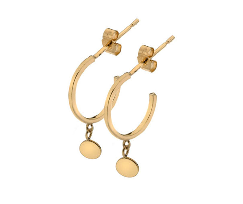 Disc Hoop Earrings In 9ct Yellow Gold