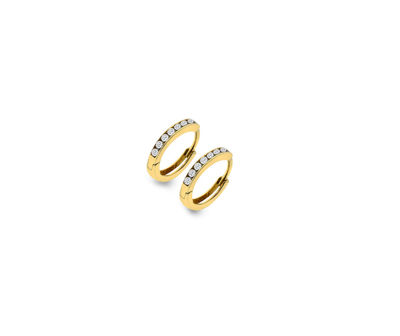Cubic Zirconia Channel Set Hoops In 9ct Yellow Gold