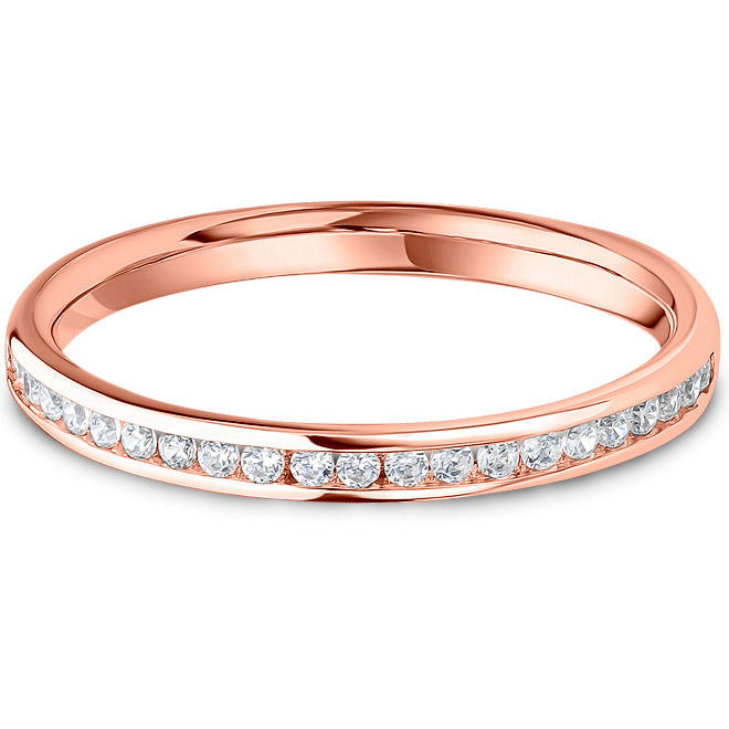 9ct Rose Gold Round Brilliant Diamond Channel Set Wedding Band