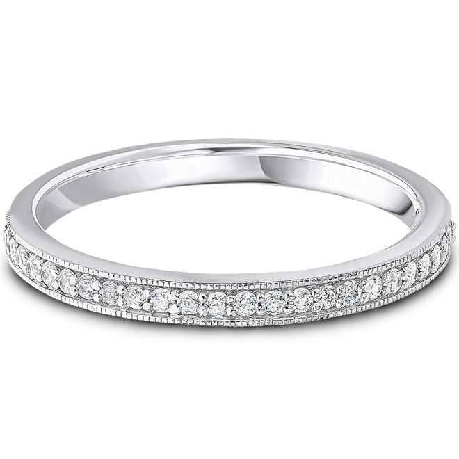 9ct White Gold Milgrain Edge Grain Set Diamond Band