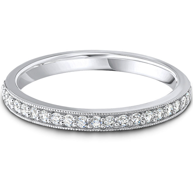 9ct White Gold Milgrain Edge Grain Set Diamond Band