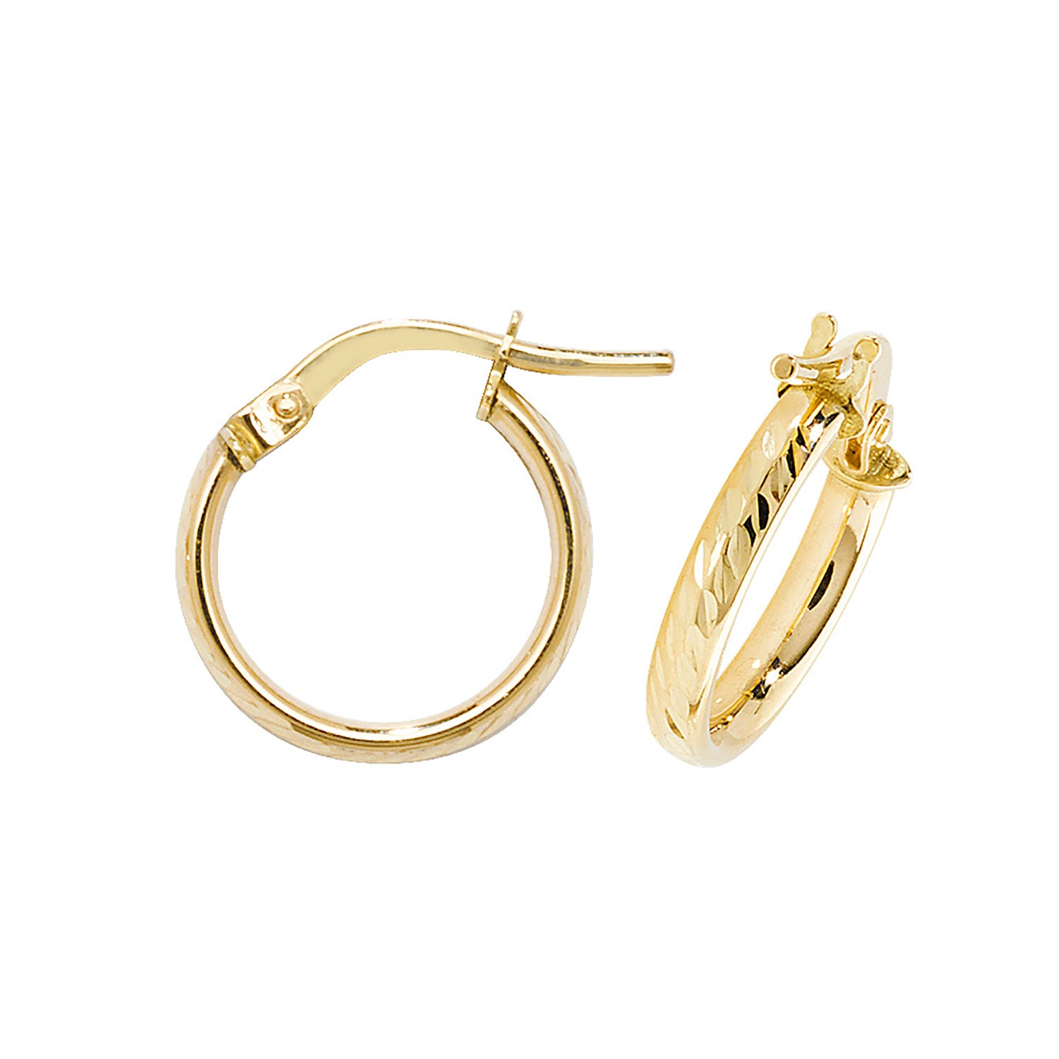 Diamond Cut Hoops In 9ct Yellow Gold