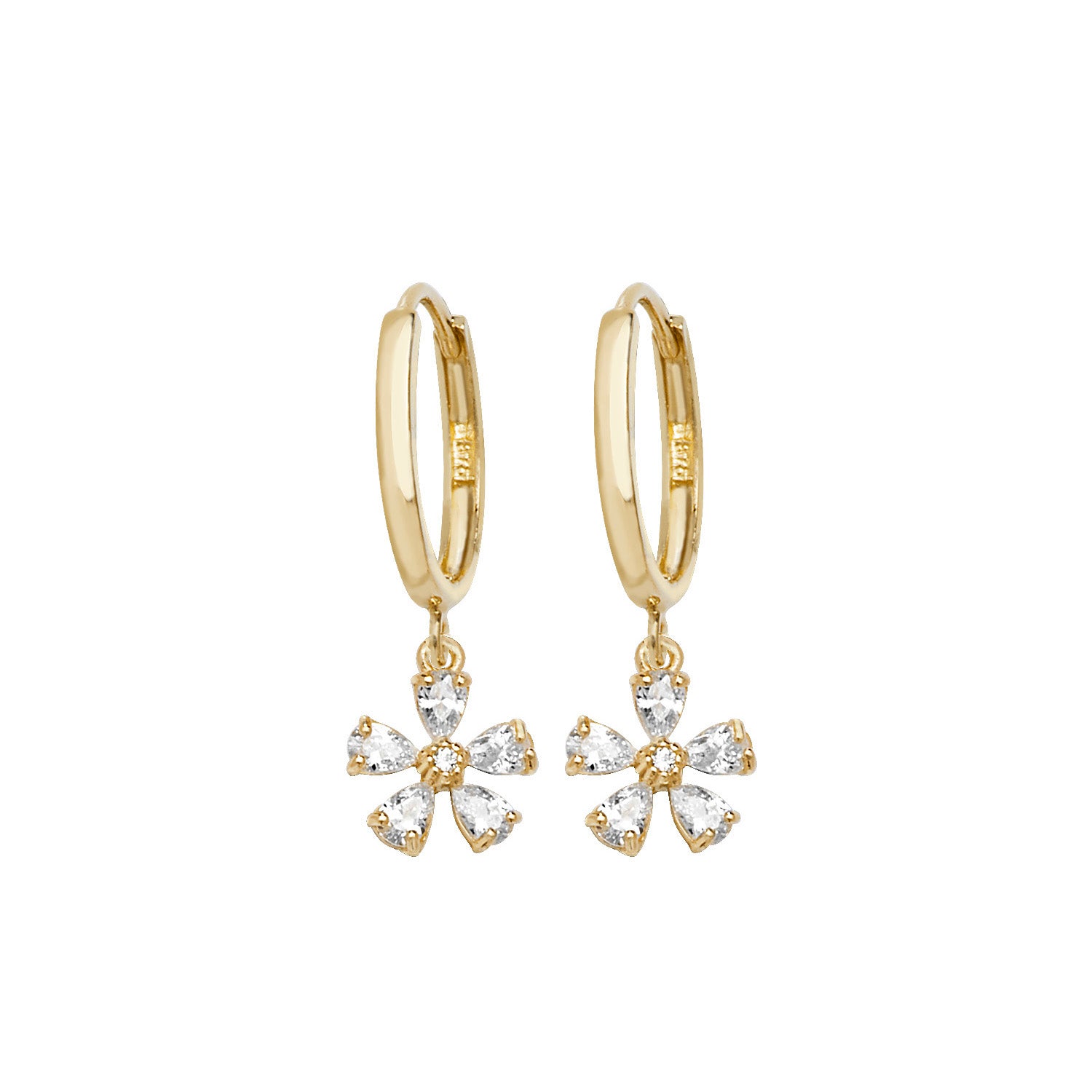 Flower Cubic Zirconia Huggies In 9ct Yellow Gold