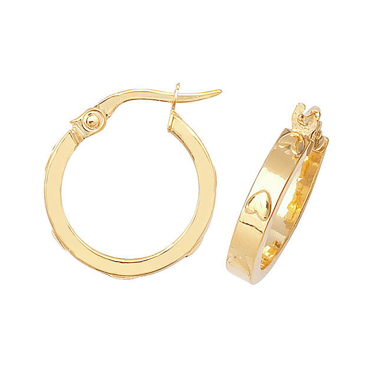 Heart Embossed Huggies In 9ct Yellow Gold