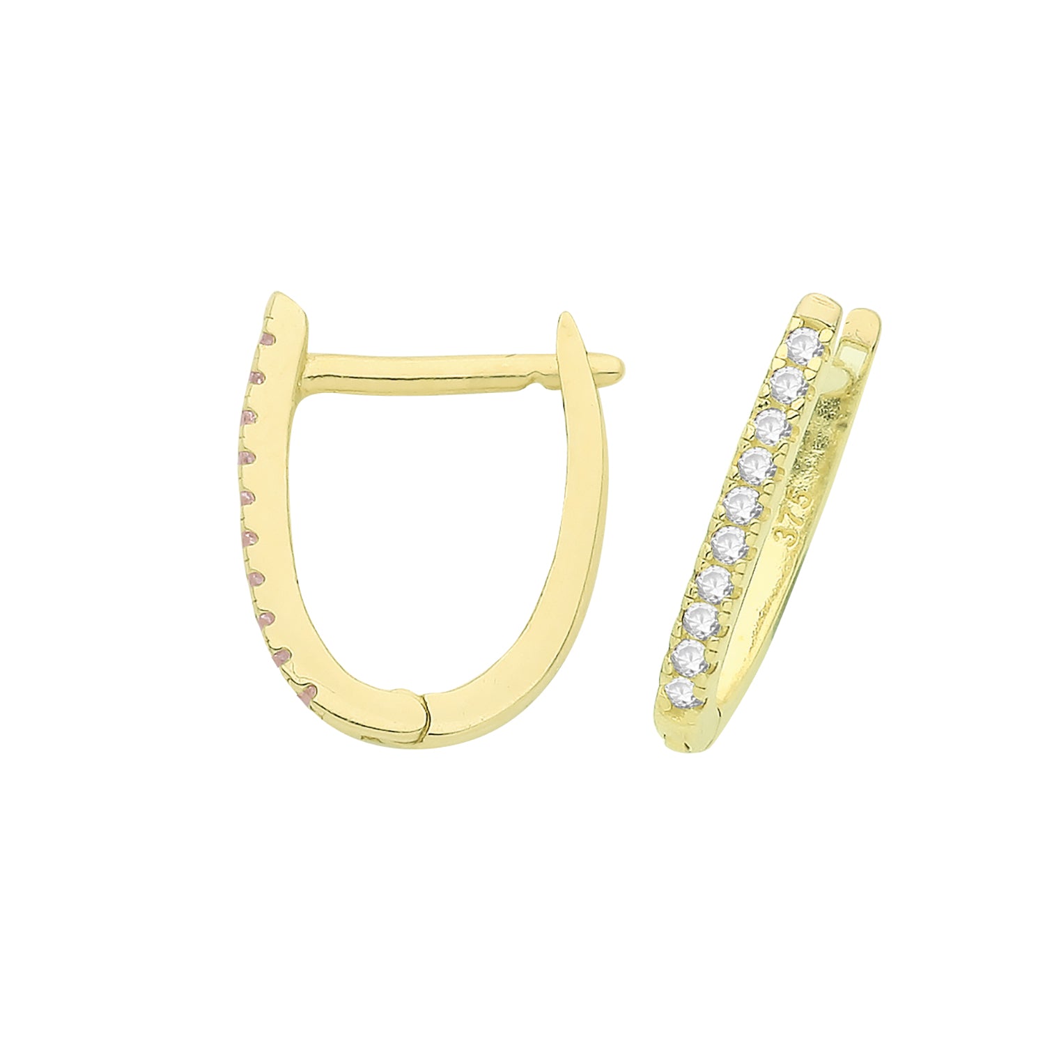 Cubic Zirconia U Shape Hoops In 9ct Yellow Gold