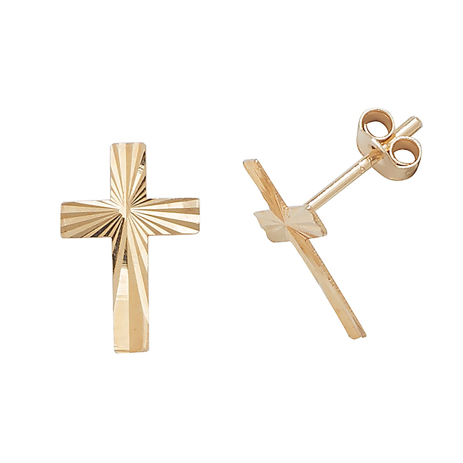 Diamond Cut Cross Studs In 9ct Yellow Gold