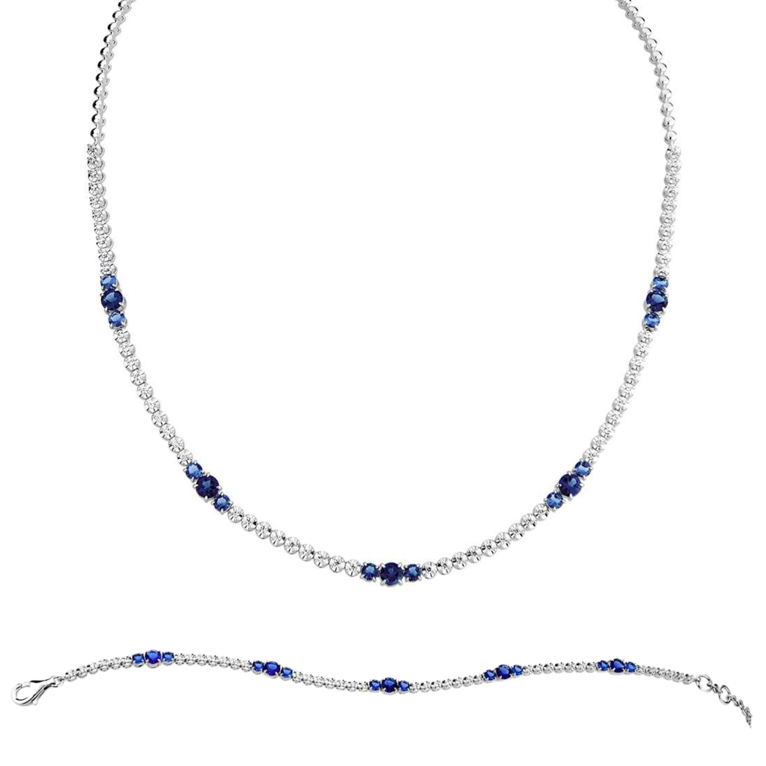18ct White Gold Trilogy Sapphire & Diamond Tennis Set