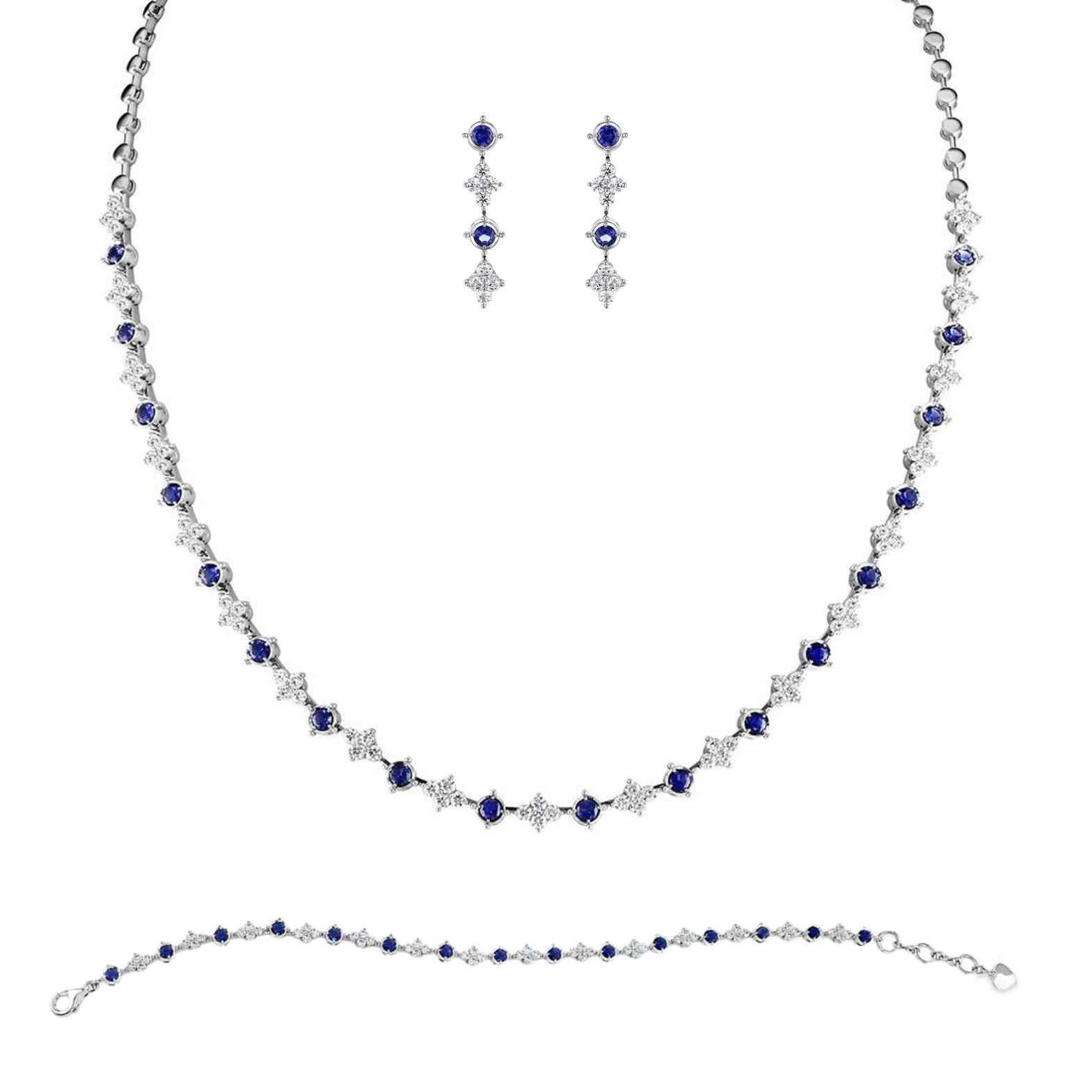18ct White Gold Sapphire & Diamond Tennis Set