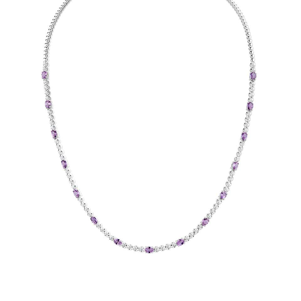 18ct White Gold Pink Sapphire & Diamond Tennis Necklace