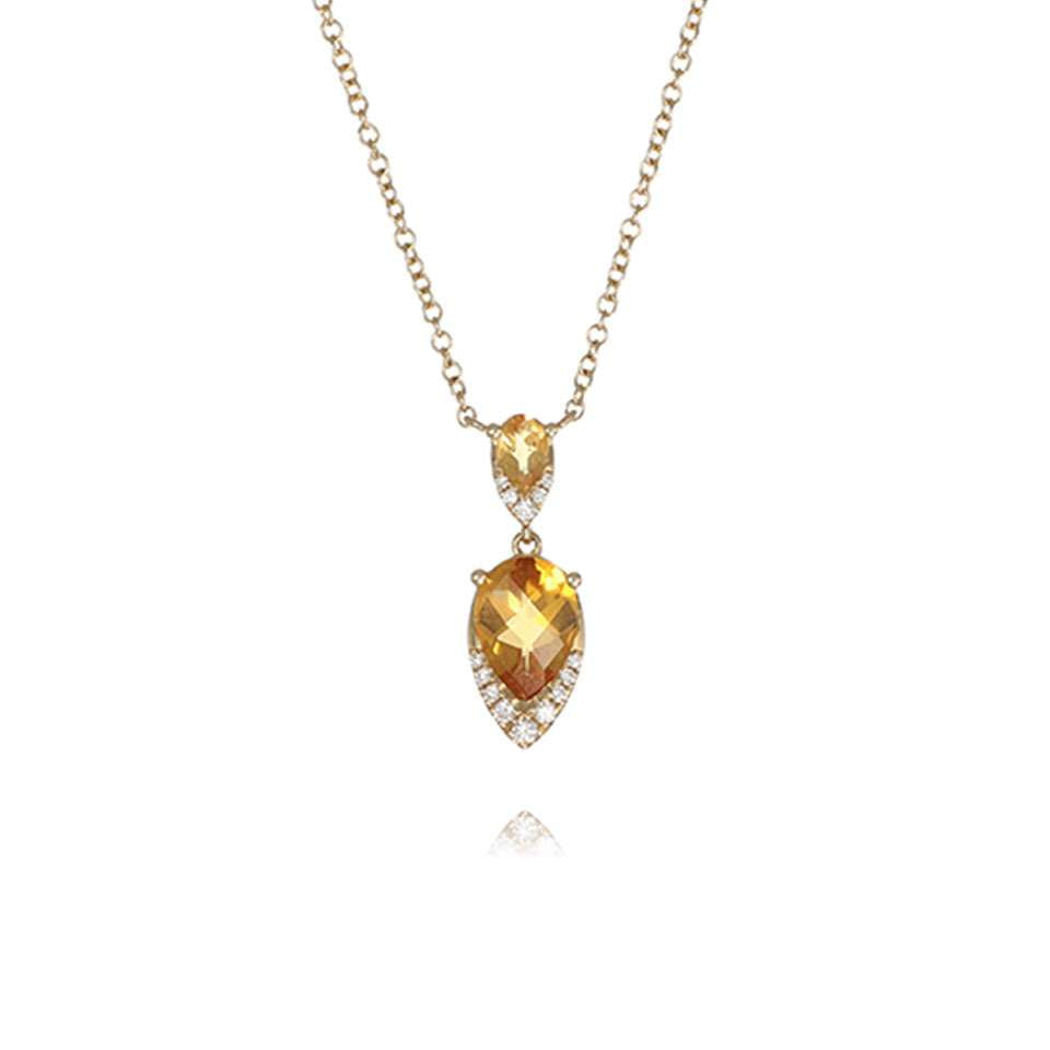 Citrine & Diamond Necklace In 18ct Yellow Gold