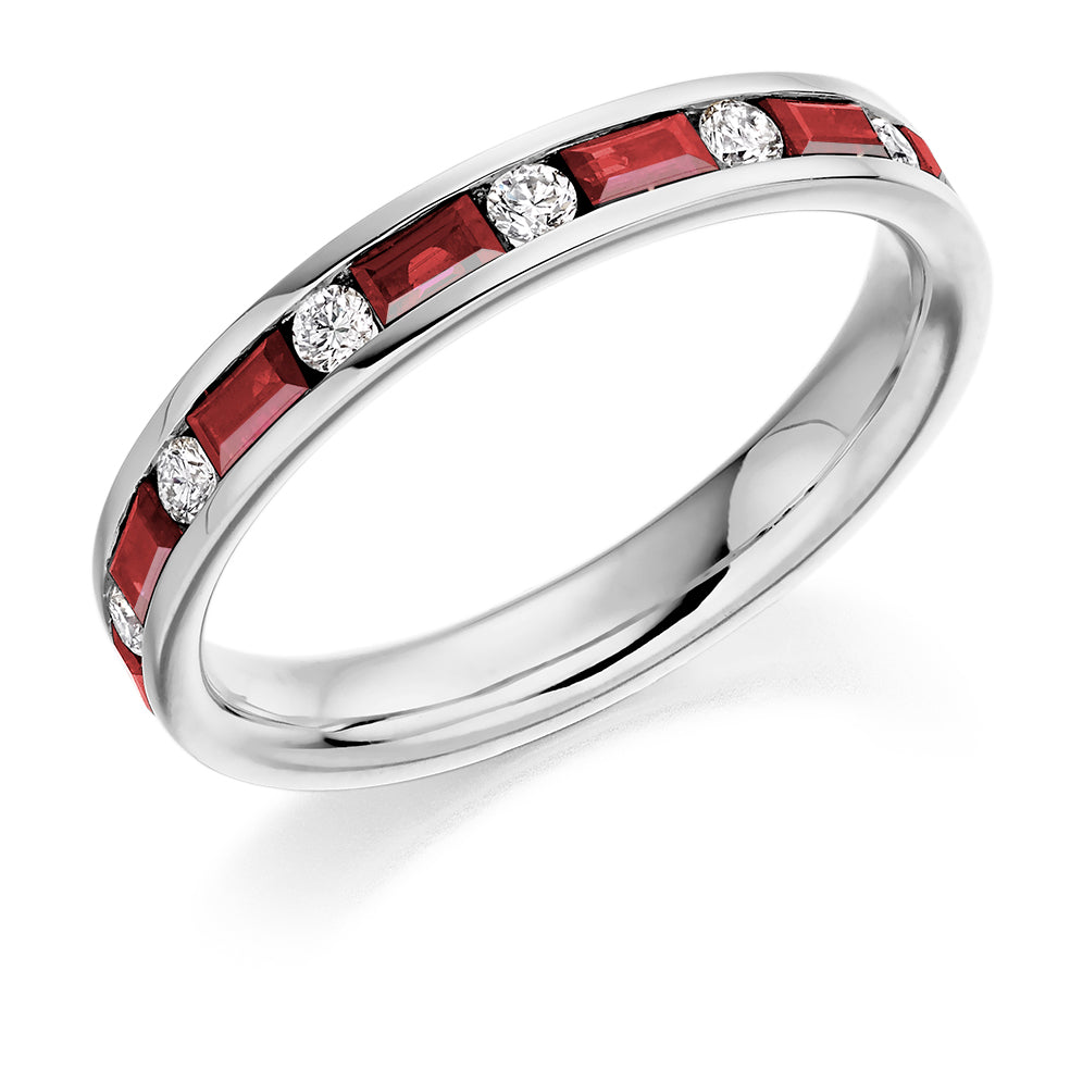 Channel Set Mixed Cut Ruby and Diamond Ring