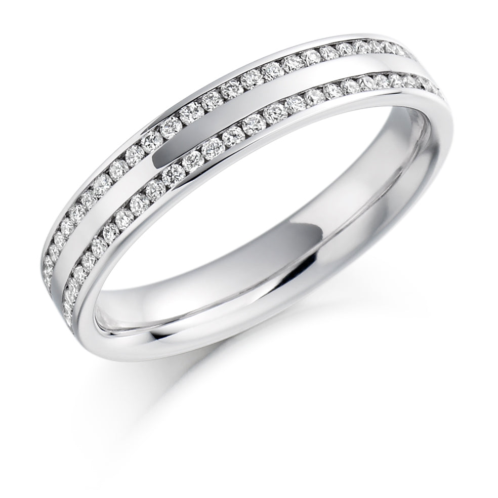 Half Channel Set Round Diamond Double Row Ring