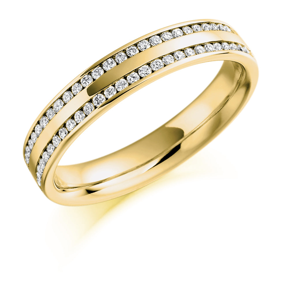 Half Channel Set Round Diamond Double Row Ring