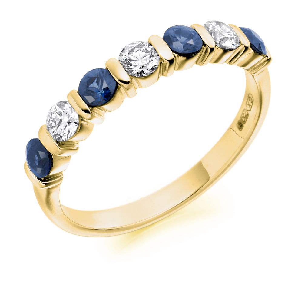 Bar Set Sapphire and Diamond Ring