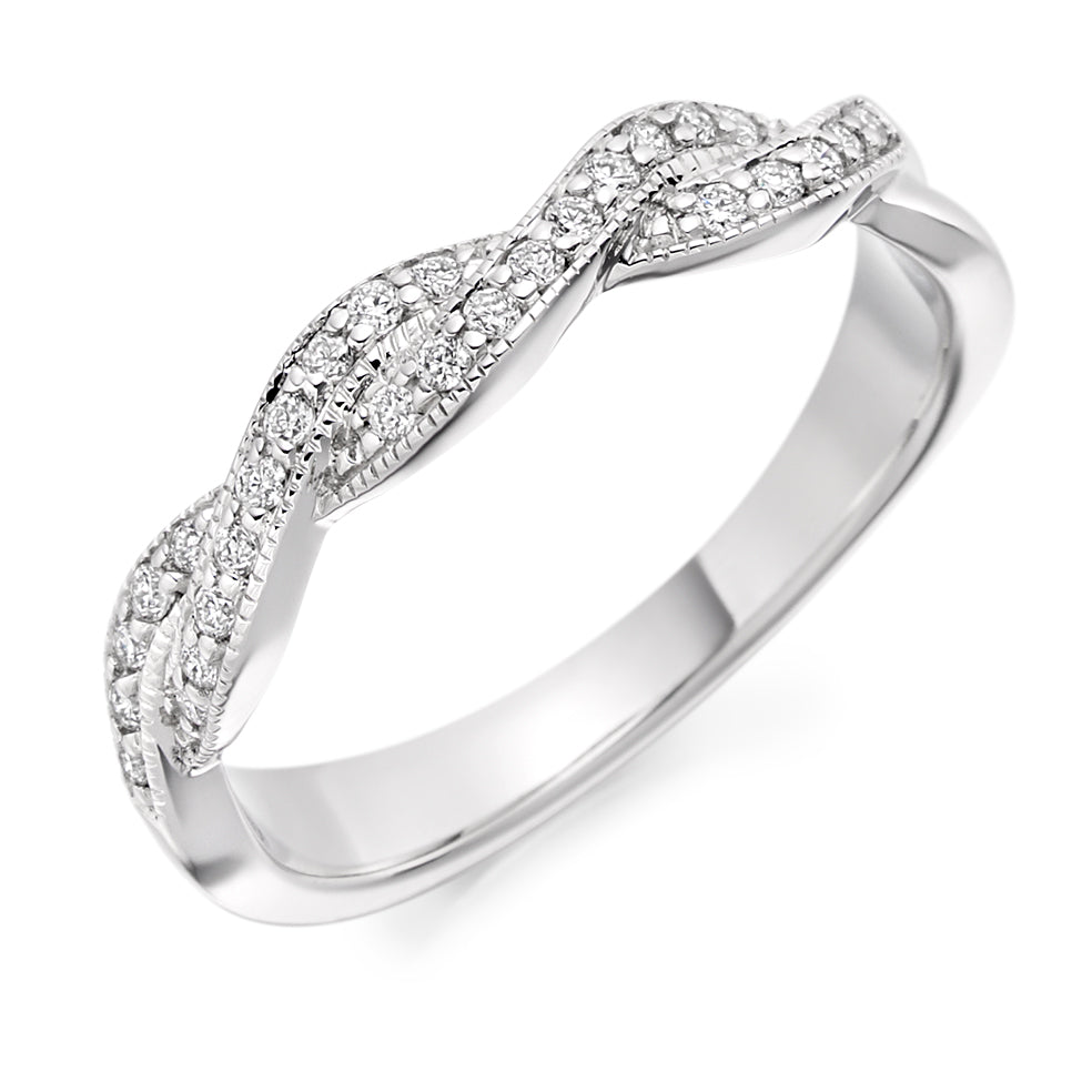 Infinity Twist Grain Set Round Diamond Ring