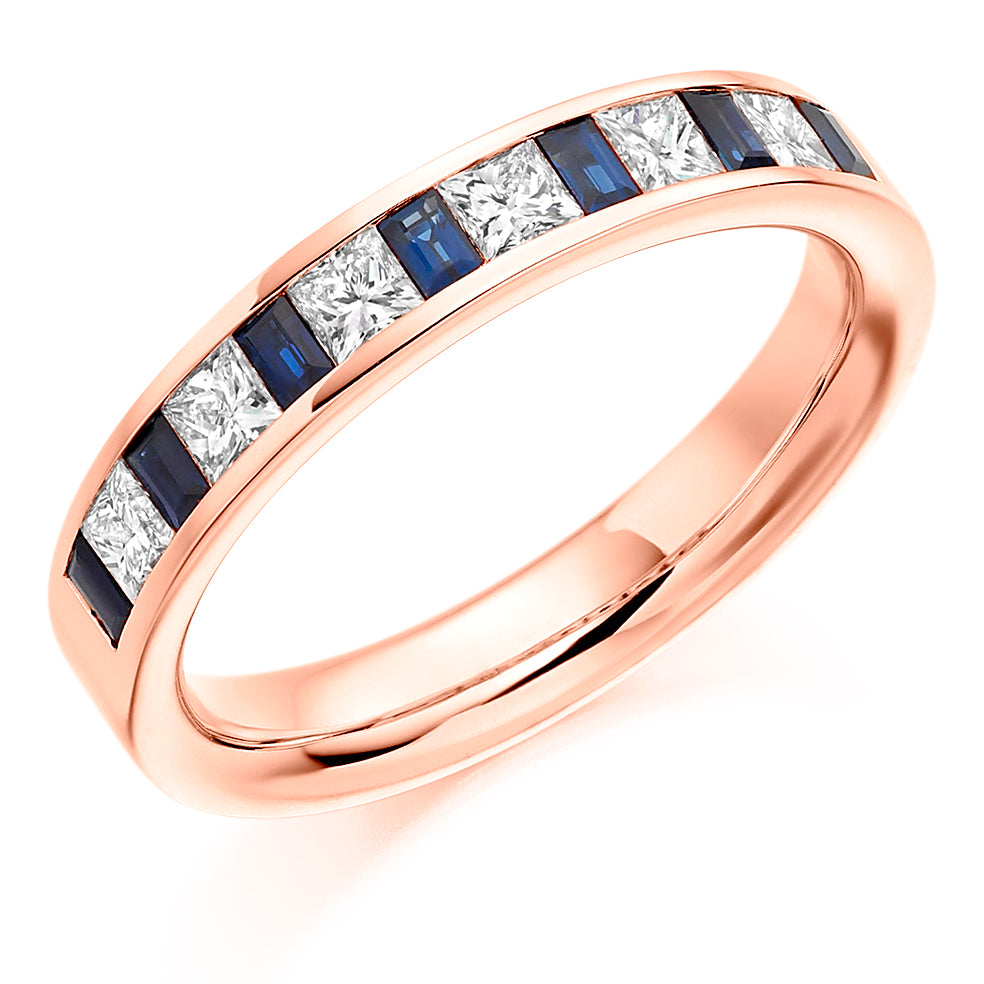 Channel Set Mixed Cut Sapphire and Diamond Ring