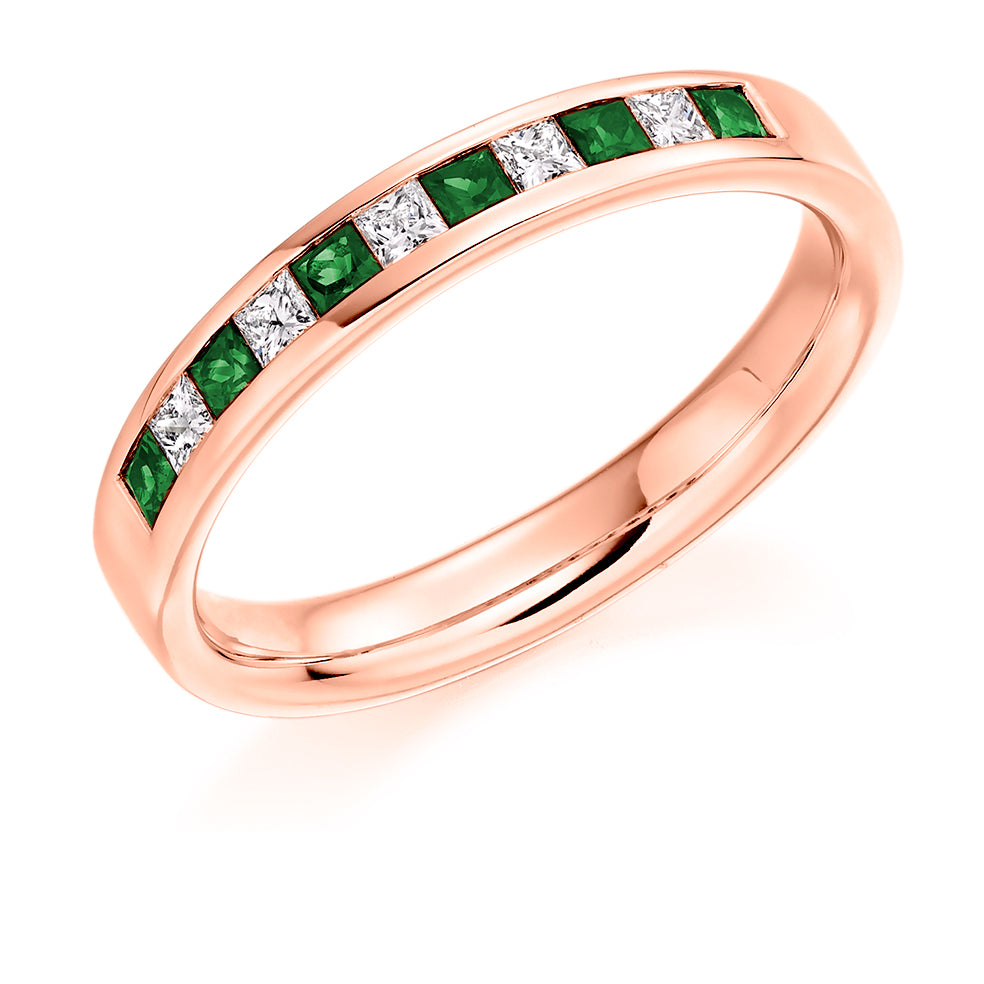 Channel Set Princess Cut Emerald and Diamond Ring