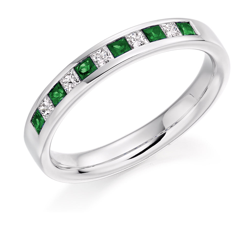 Channel Set Princess Cut Emerald and Diamond Ring