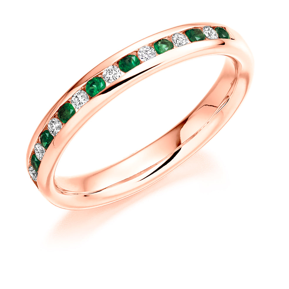 Channel Set Emerald and Diamond Ring