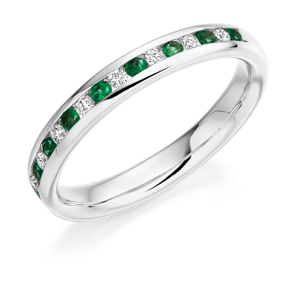 Channel Set Emerald and Diamond Ring