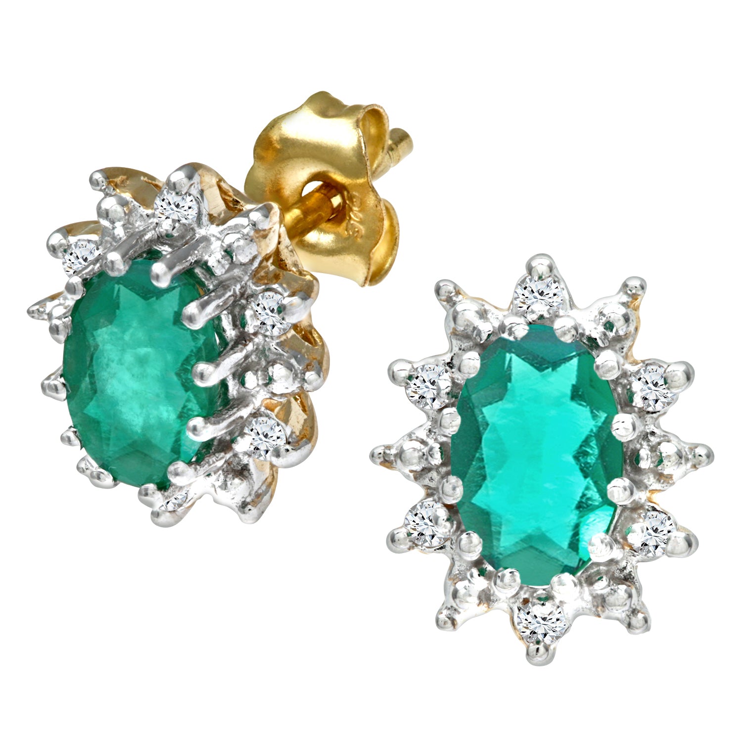 Simplicity Oval Shaped Emerald and Diamond Cluster Stud
