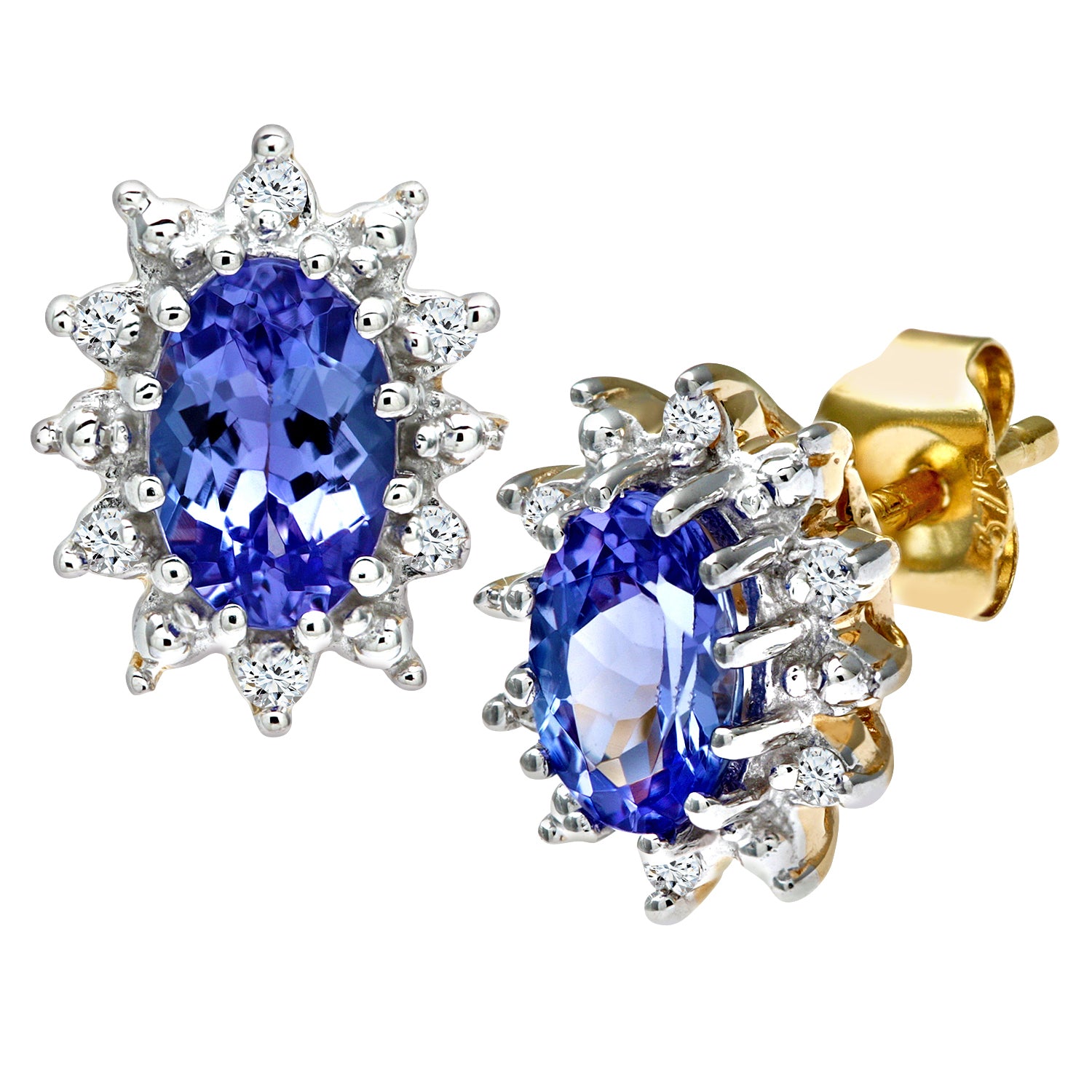 Simplicity Oval Shaped Tanzanite and Diamond Cluster Stud