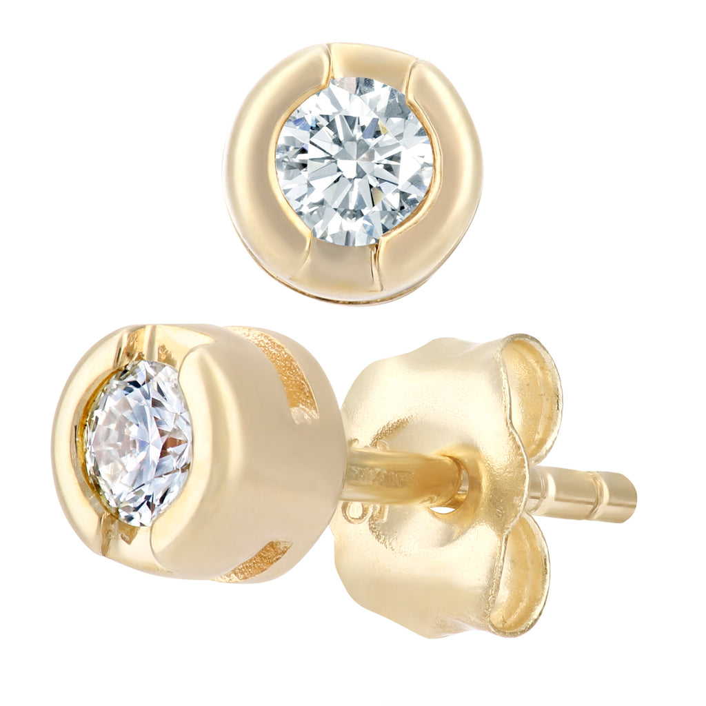 Simplicity Cut Out Yellow Gold Collet Set Diamond Stud