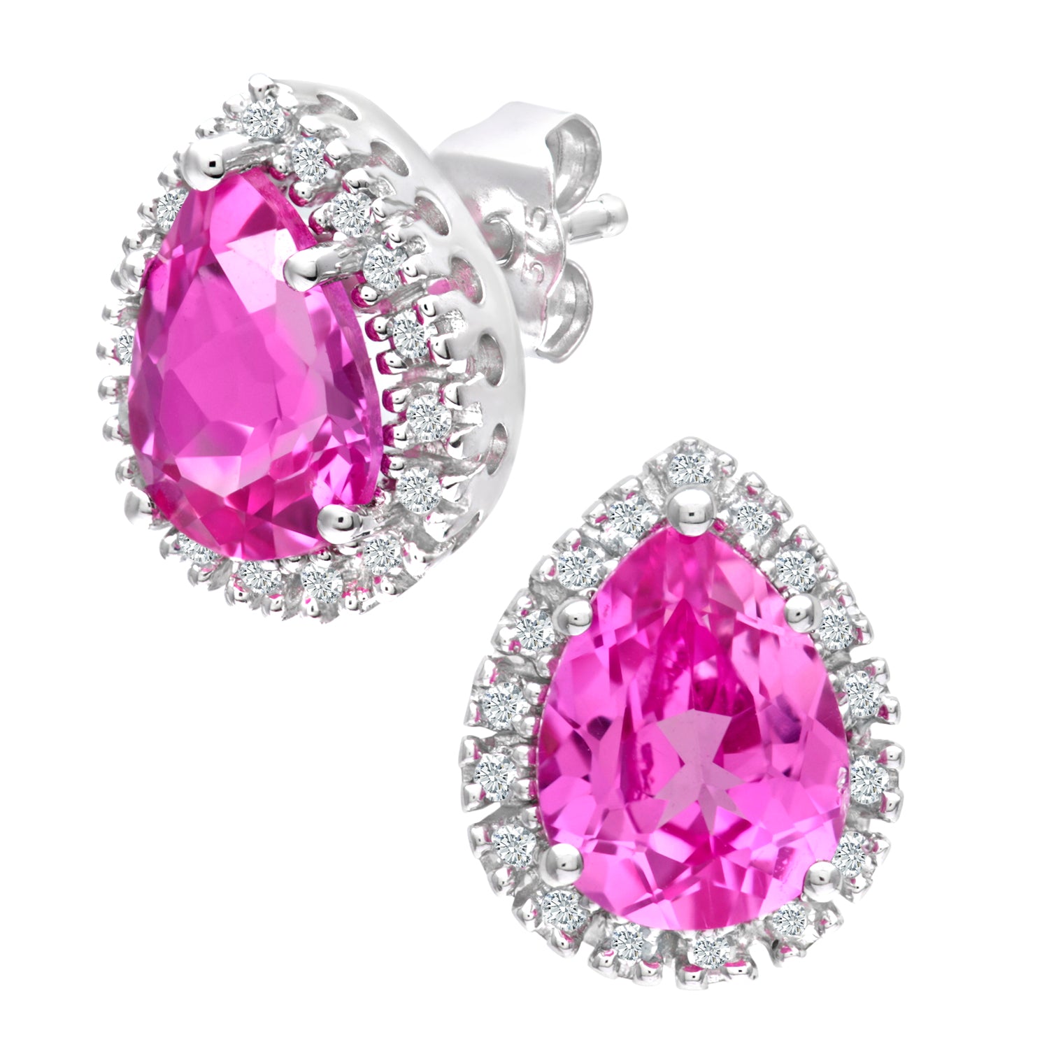 Simplicity Pear Shaped Pink Sapphire and Diamond Halo Stud