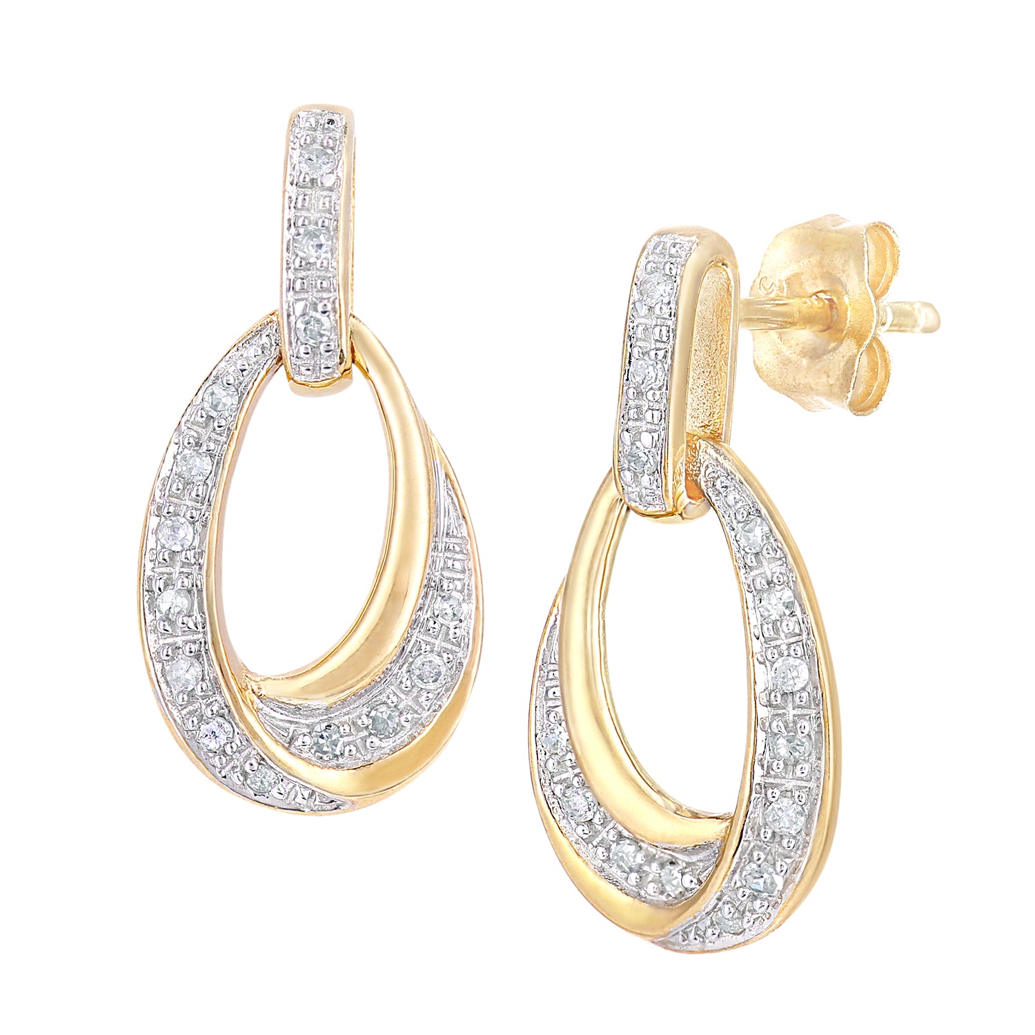 Simplicity Yellow Gold Oval Diamond Set Twisted Dropper
