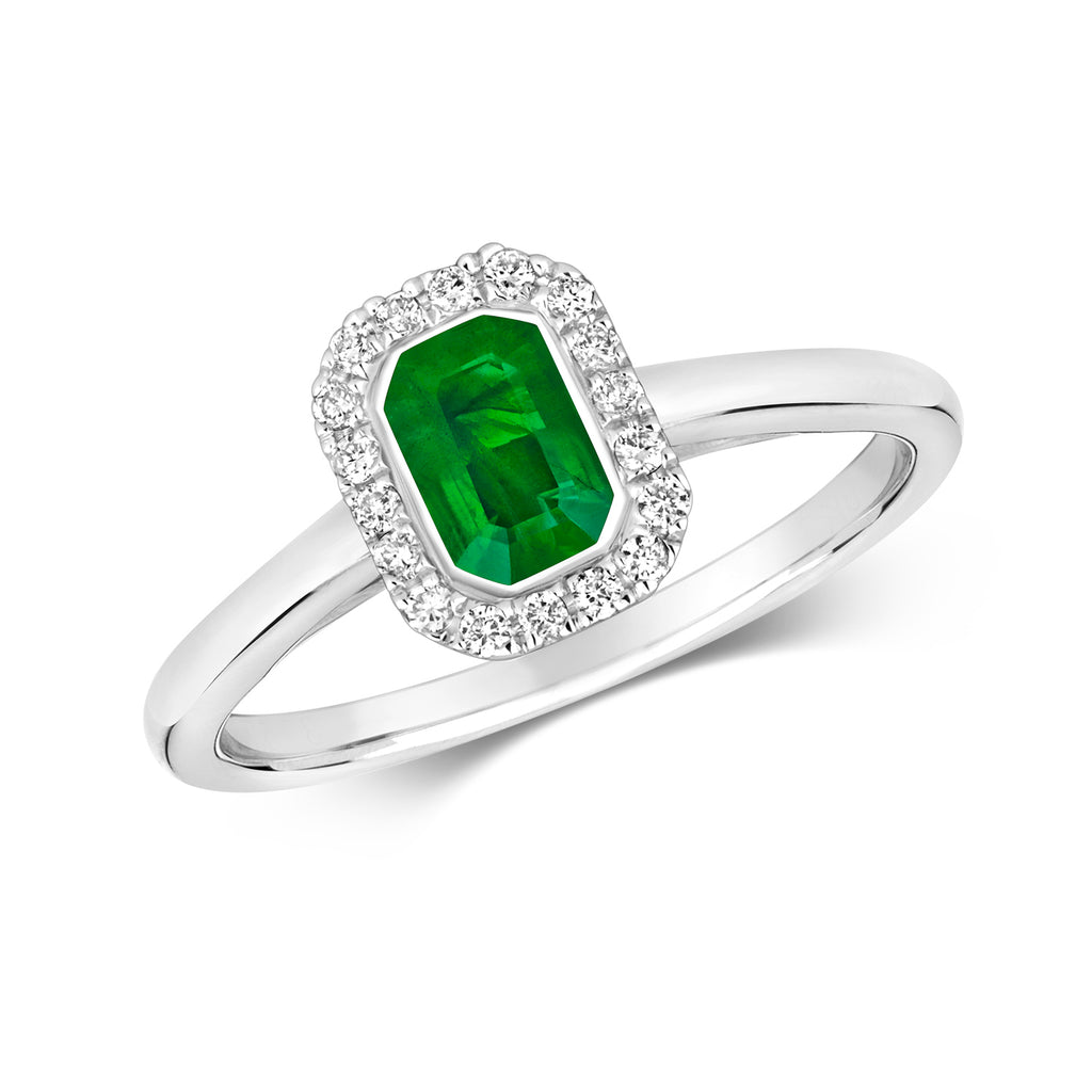 Octagon Emerald Halo Ring