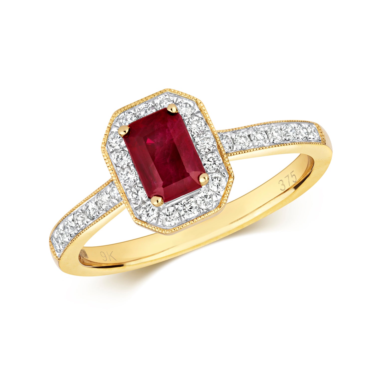 Octagon Ruby Halo Ring